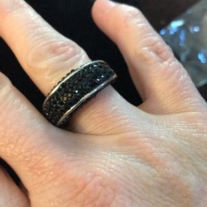Silver Ring with black Swarovski crystals